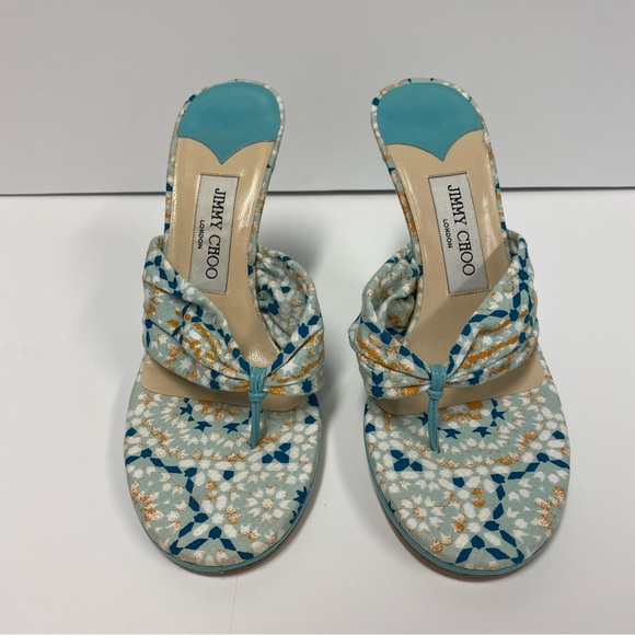 Jimmy Choo Printed Slip On Wedge Sandals in Multicolor Cotton - Picture 3 of 9